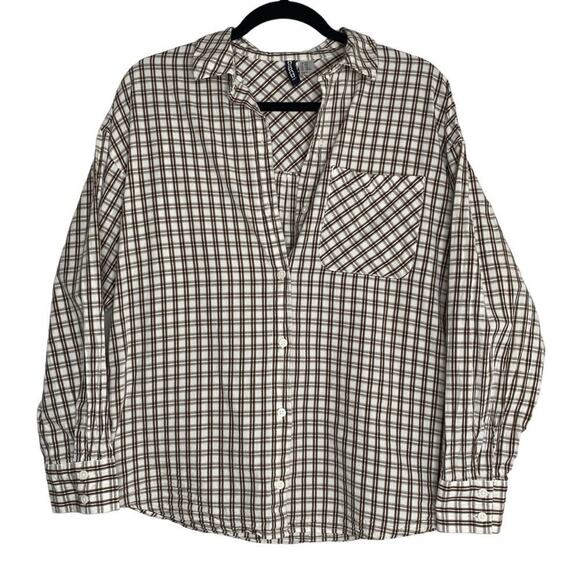 H&M Divided Brown Plaid Oversized Cotton Lightweight Flannel XXS - Picture 1 of 10